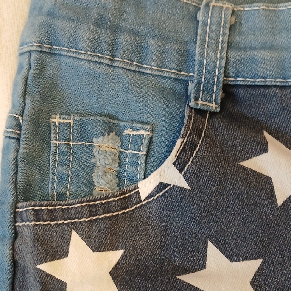 Girls' Patriotic Star & Stripe Denim Cutoff Shorts - Red, White & Blue - Picture 5 of 11